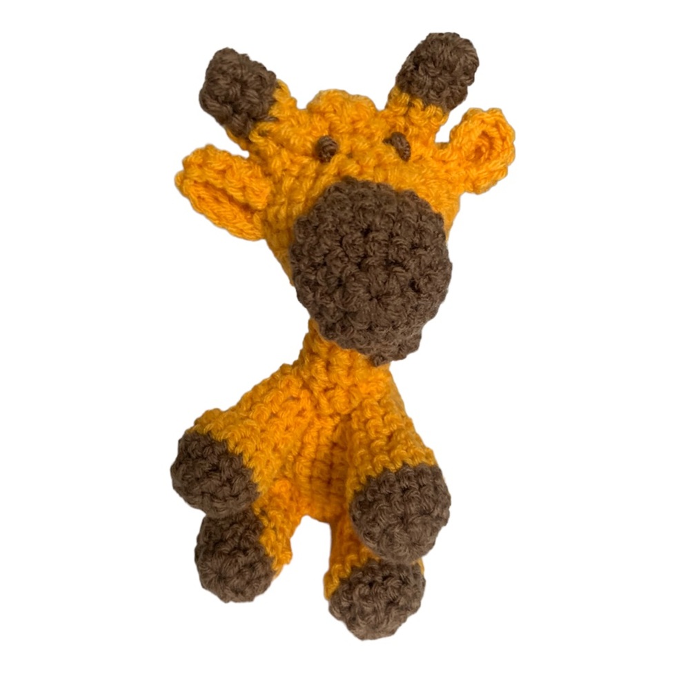 HAND CRAFTED Adorable Stuffed Crocheted  Colorful Yellow and Brown  Giraffe Toy - Picture 3 of 5
